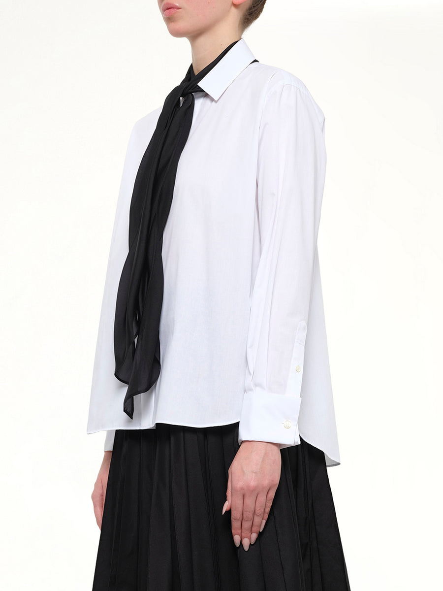 Poplin Shirt with Tie in Off White