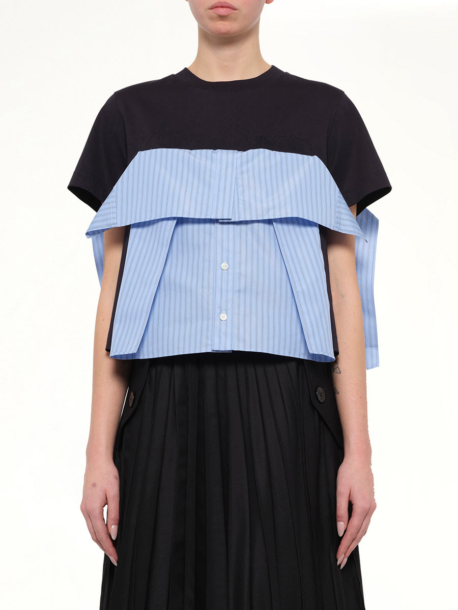 Poplin x Cotton Jersey T-Shirt in Navy/Blue Stripe
