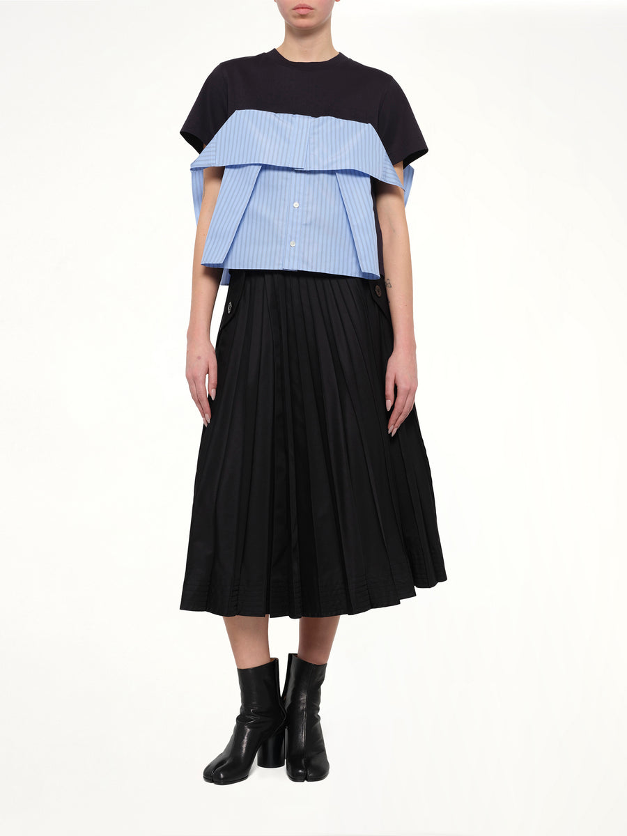 Poplin x Cotton Jersey T-Shirt in Navy/Blue Stripe