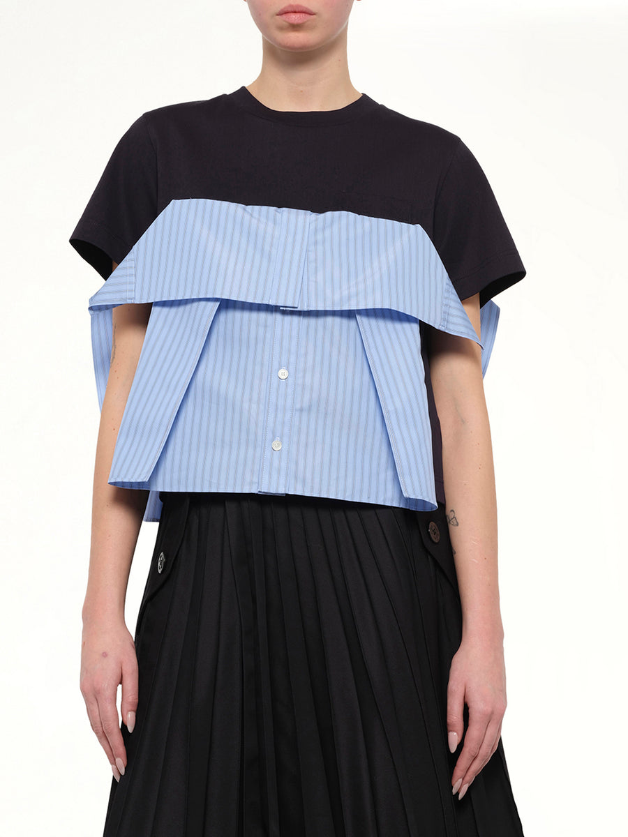 Poplin x Cotton Jersey T-Shirt in Navy/Blue Stripe