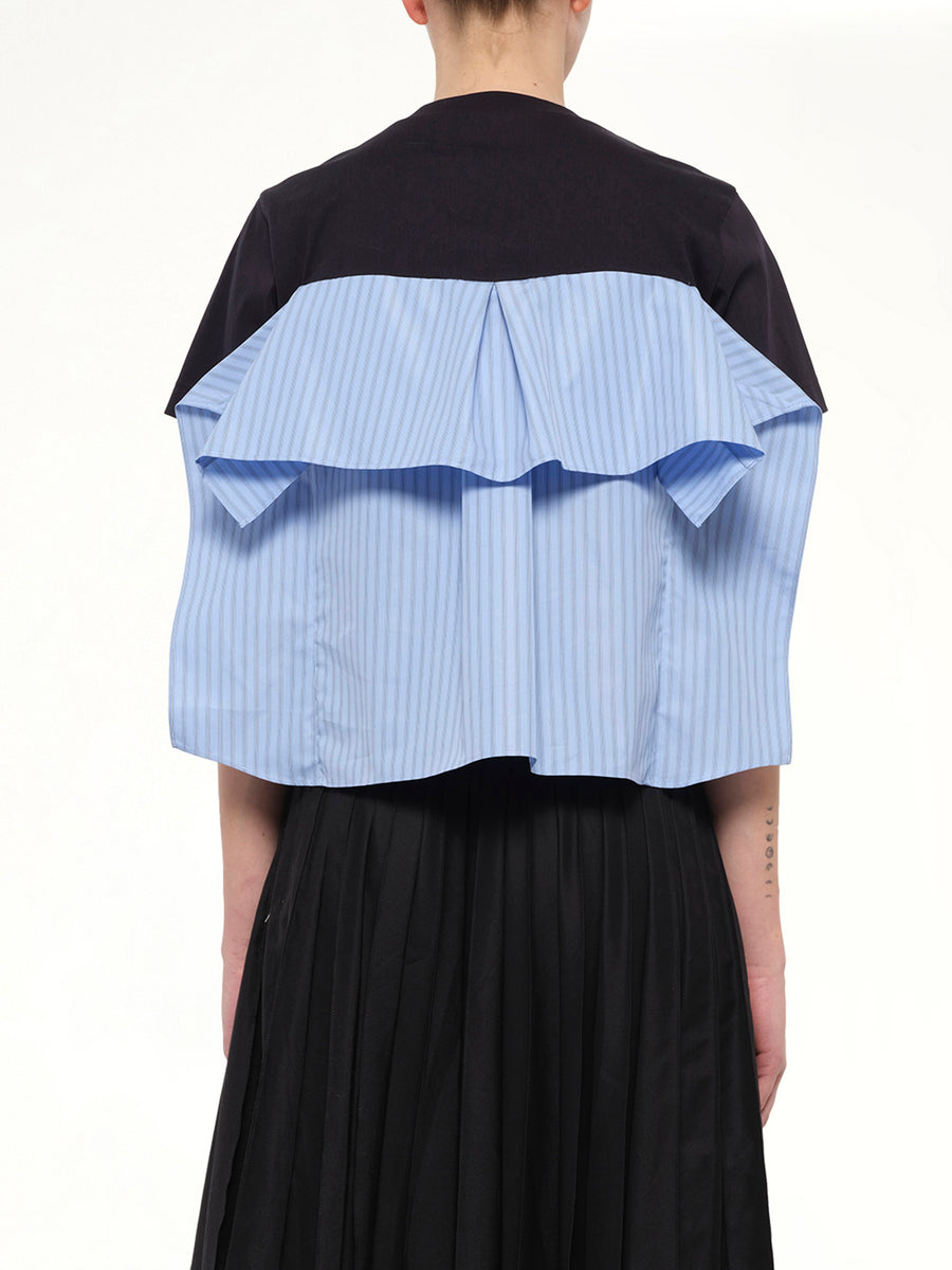 Poplin x Cotton Jersey T-Shirt in Navy/Blue Stripe