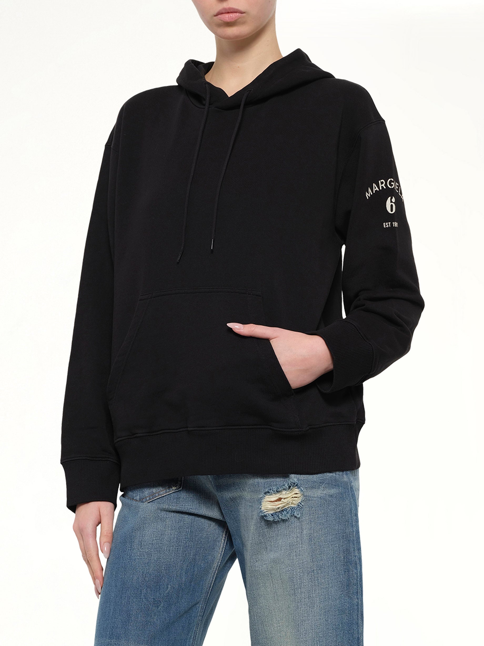 Sleeve Logo Hoodie in Black