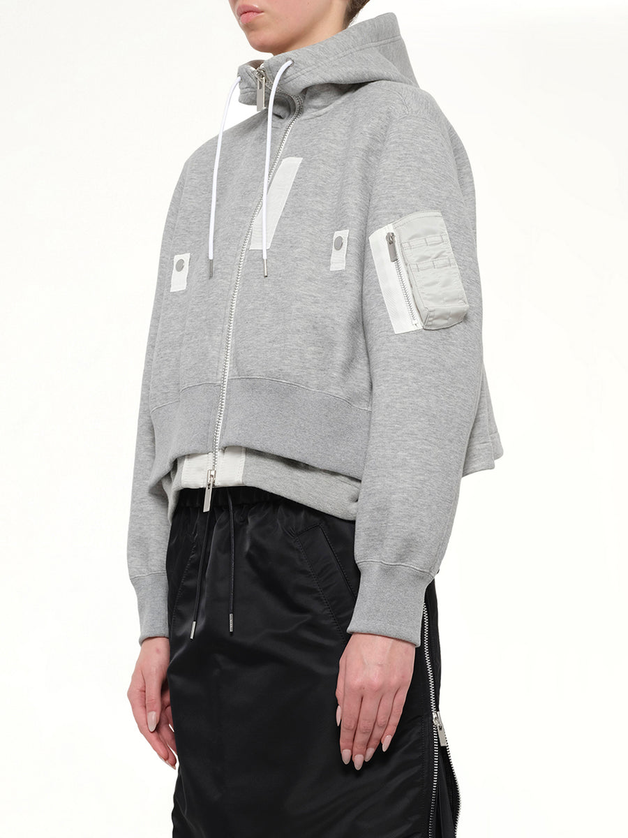 Layered Sponge Sweat x Nylon Twill Hoodie in Light Gray
