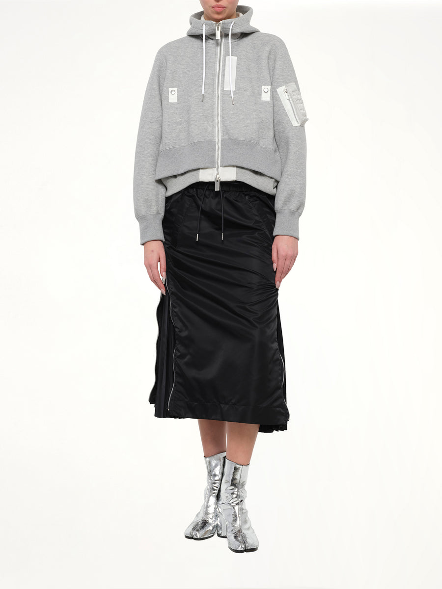 Layered Sponge Sweat x Nylon Twill Hoodie in Light Gray
