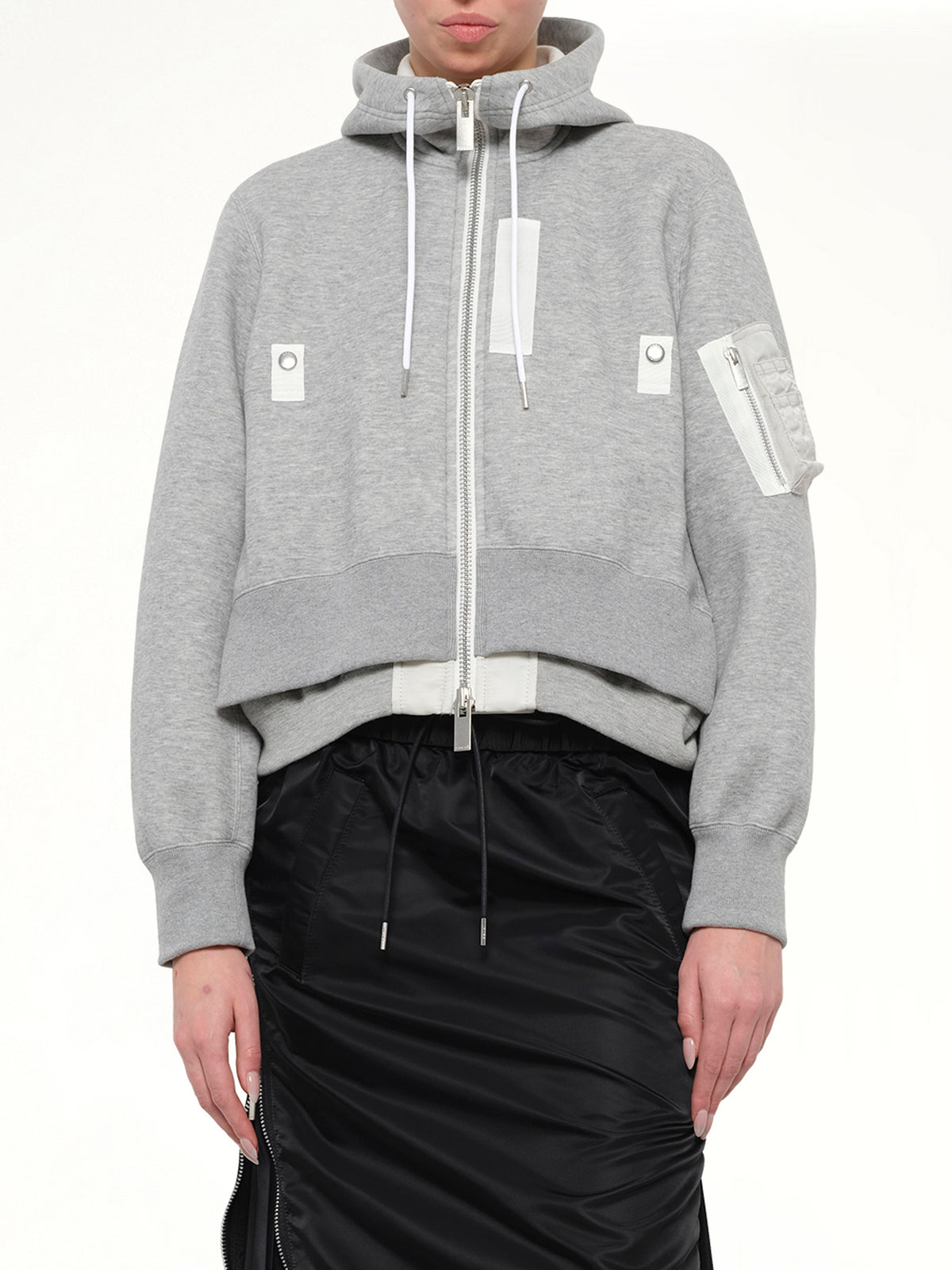 Layered Sponge Sweat x Nylon Twill Hoodie in Light Gray