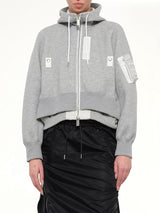 Layered Sponge Sweat x Nylon Twill Hoodie in Light Gray