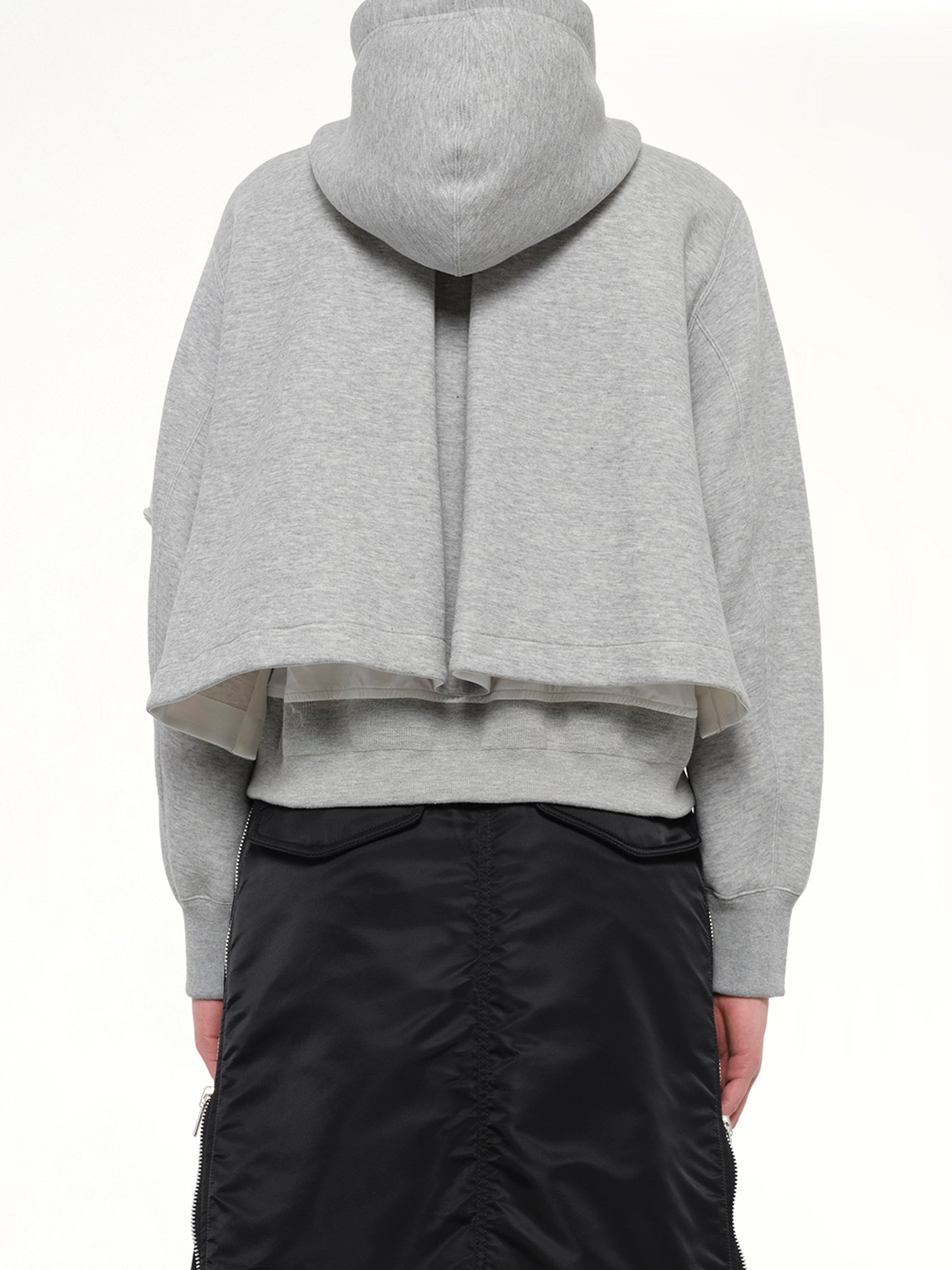 Layered Sponge Sweat x Nylon Twill Hoodie in Light Gray