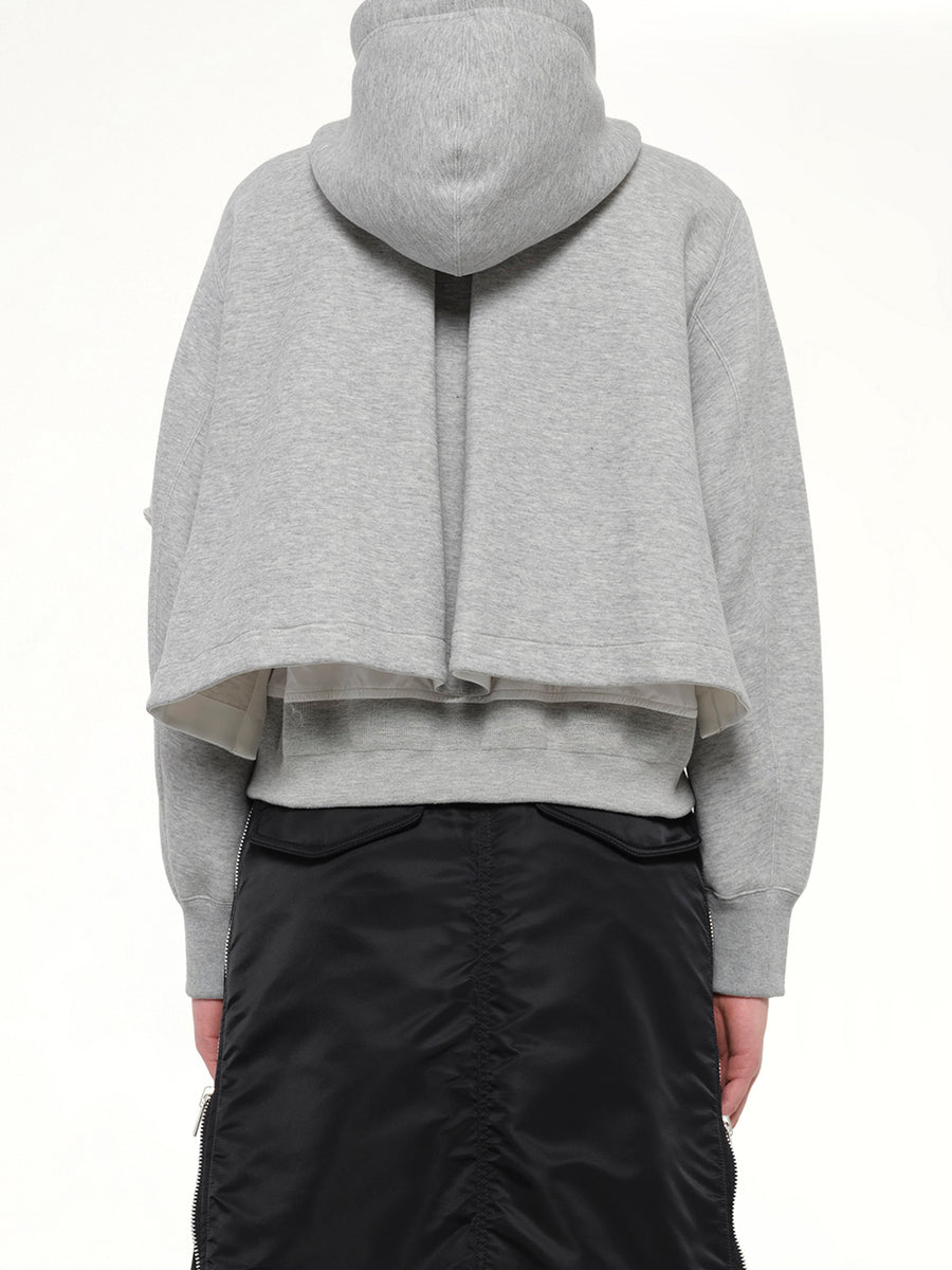 Layered Sponge Sweat x Nylon Twill Hoodie in Light Gray