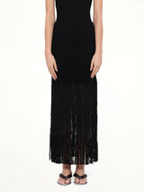 Tube Fringed Knit Skirt in Black