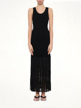 Tube Fringed Knit Skirt in Black