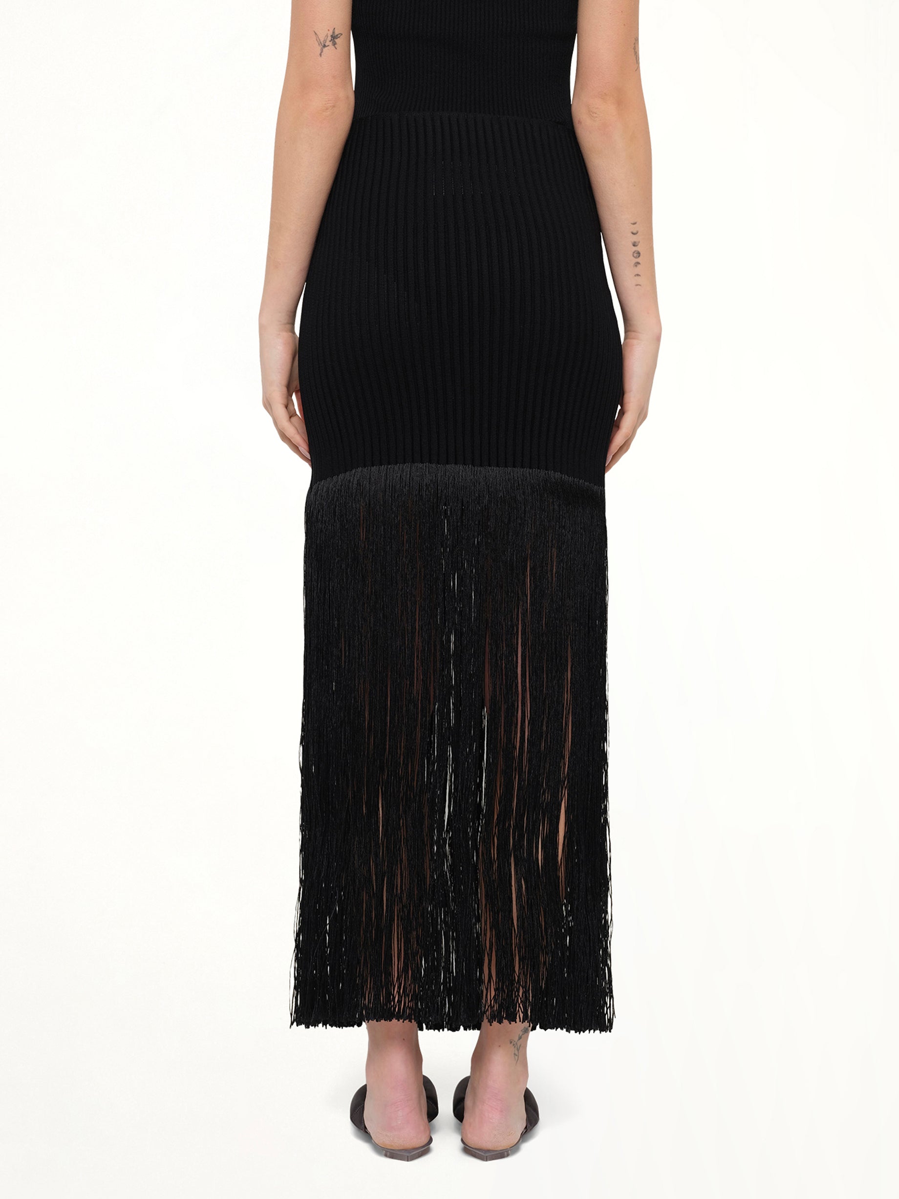Tube Fringed Knit Skirt in Black