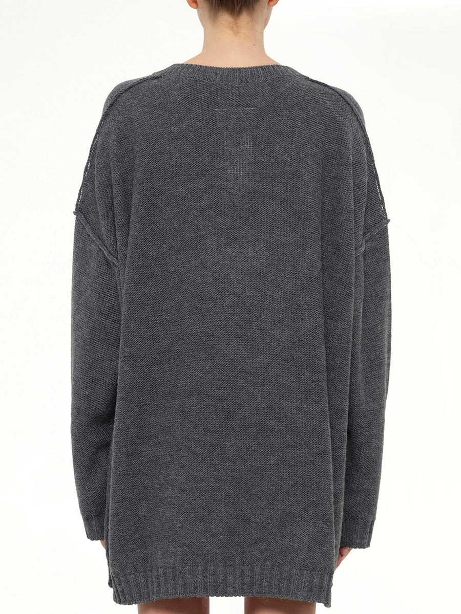 V-Neck Sweater in Grey Melange