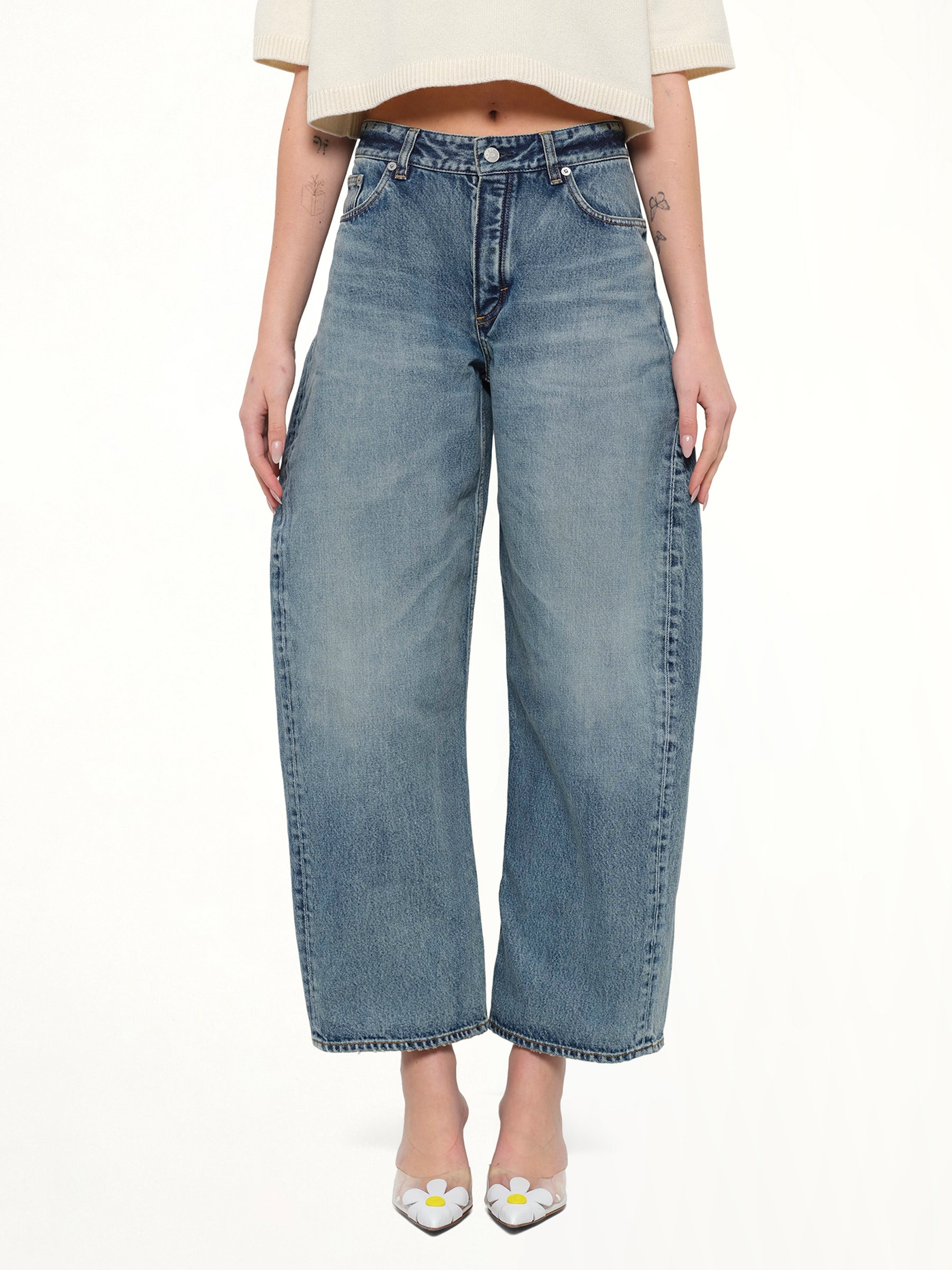Vintage Blue Denim Rodeo Pants in Dirty Wash