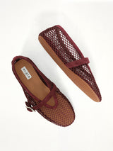 Ballet Fishnet Flats in Rouge Grenat