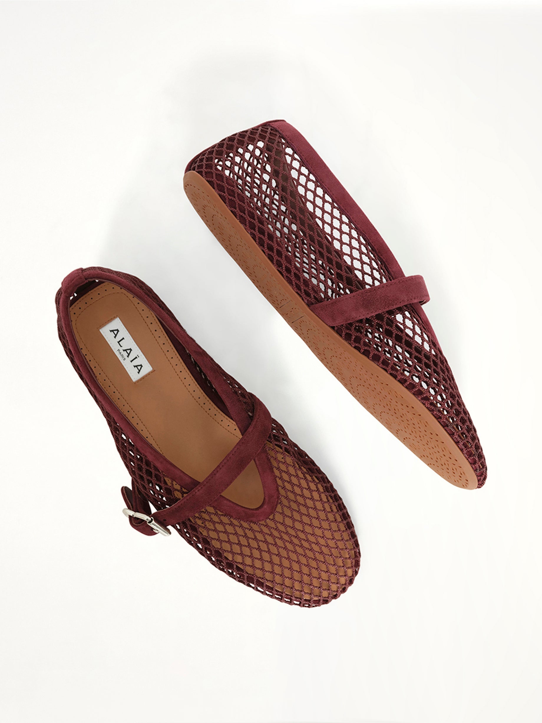 Ballet Fishnet Flats in Rouge Grenat
