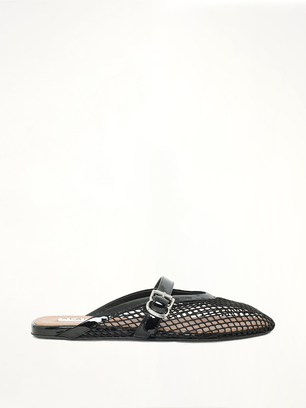Fishnet Flat Mules in Black
