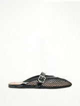 Fishnet Flat Mules in Black