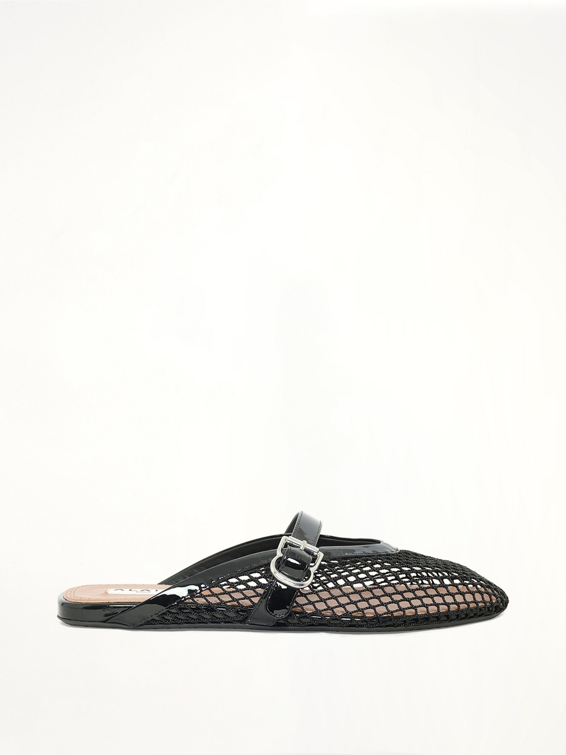 Fishnet Flat Mules in Black