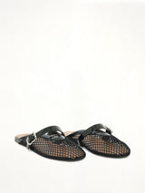Fishnet Flat Mules in Black