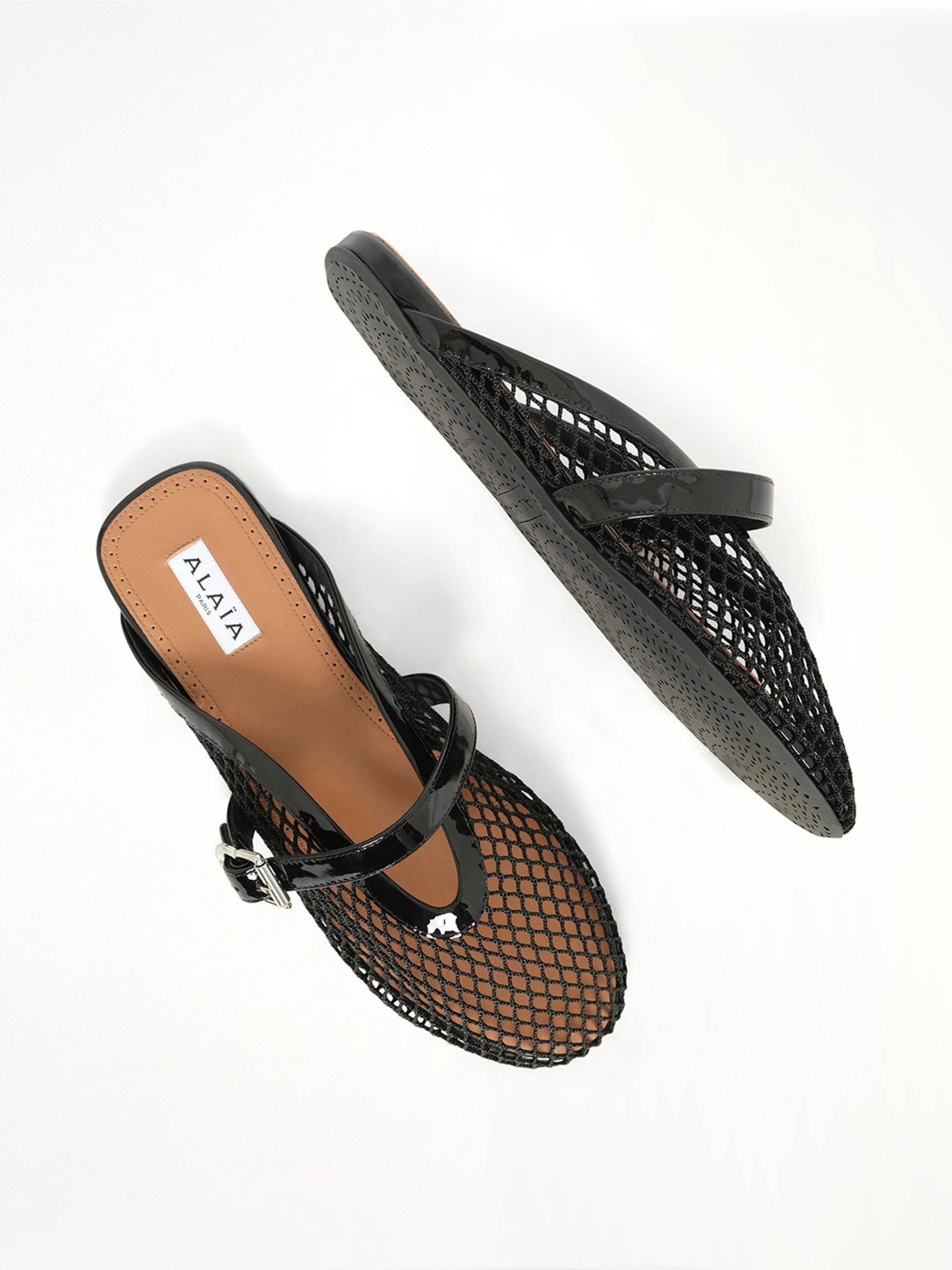 Fishnet Flat Mules in Black