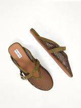 Fishnet Flat Mules in Vert Camouflage