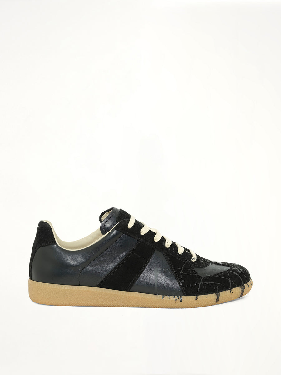 Replica Leather Sneaker in Splatter Black