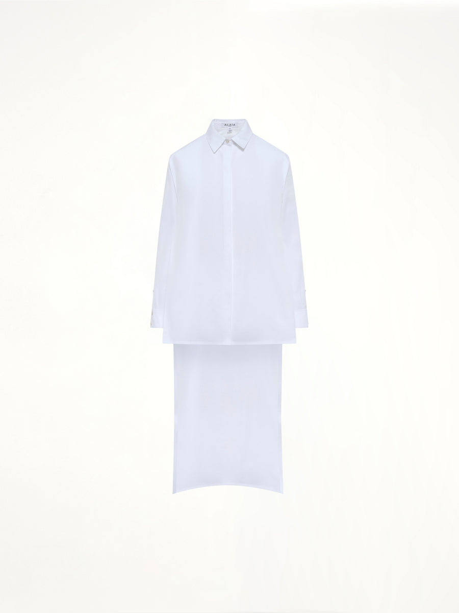 Cotton Poplin Asymmetric Shirt in White