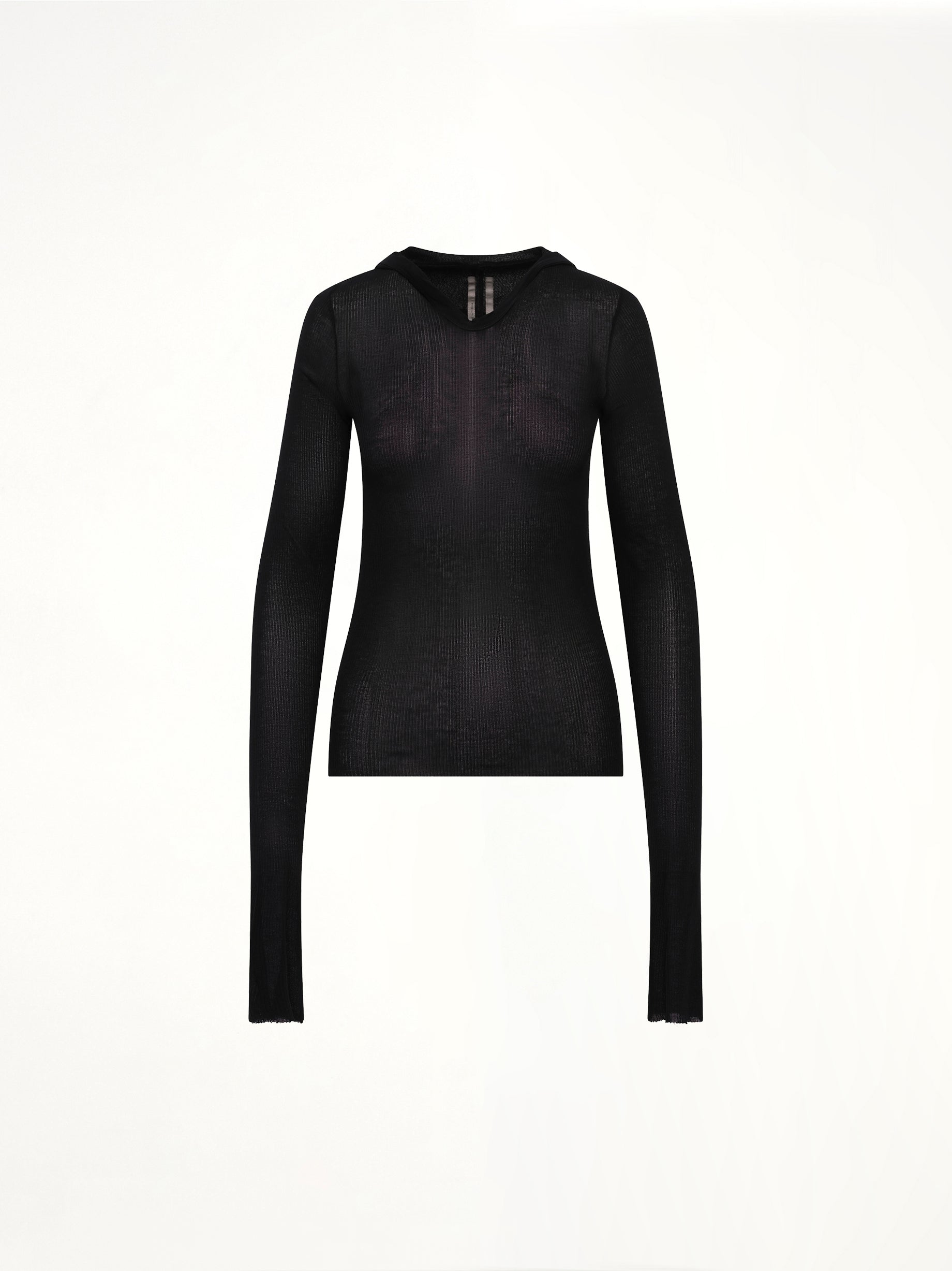 Cropped Hooded Rib LS T-Shirt in Black