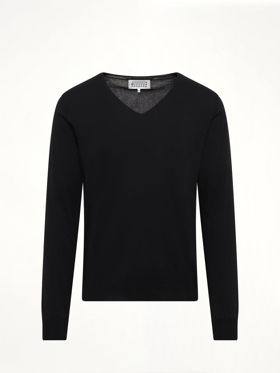 V-Neck Knit Sweater in Black