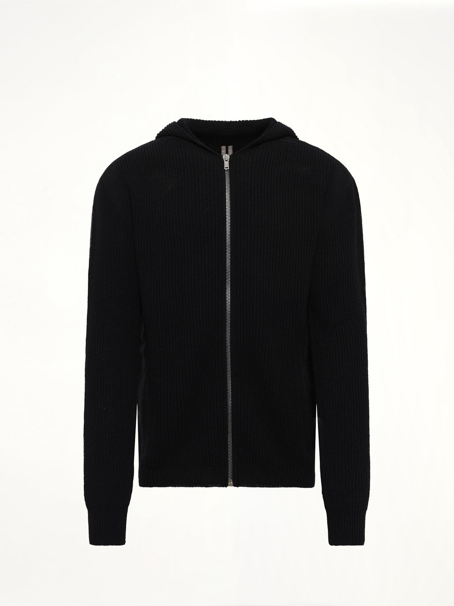 Heavy Wool Zipped Hoodie in Black