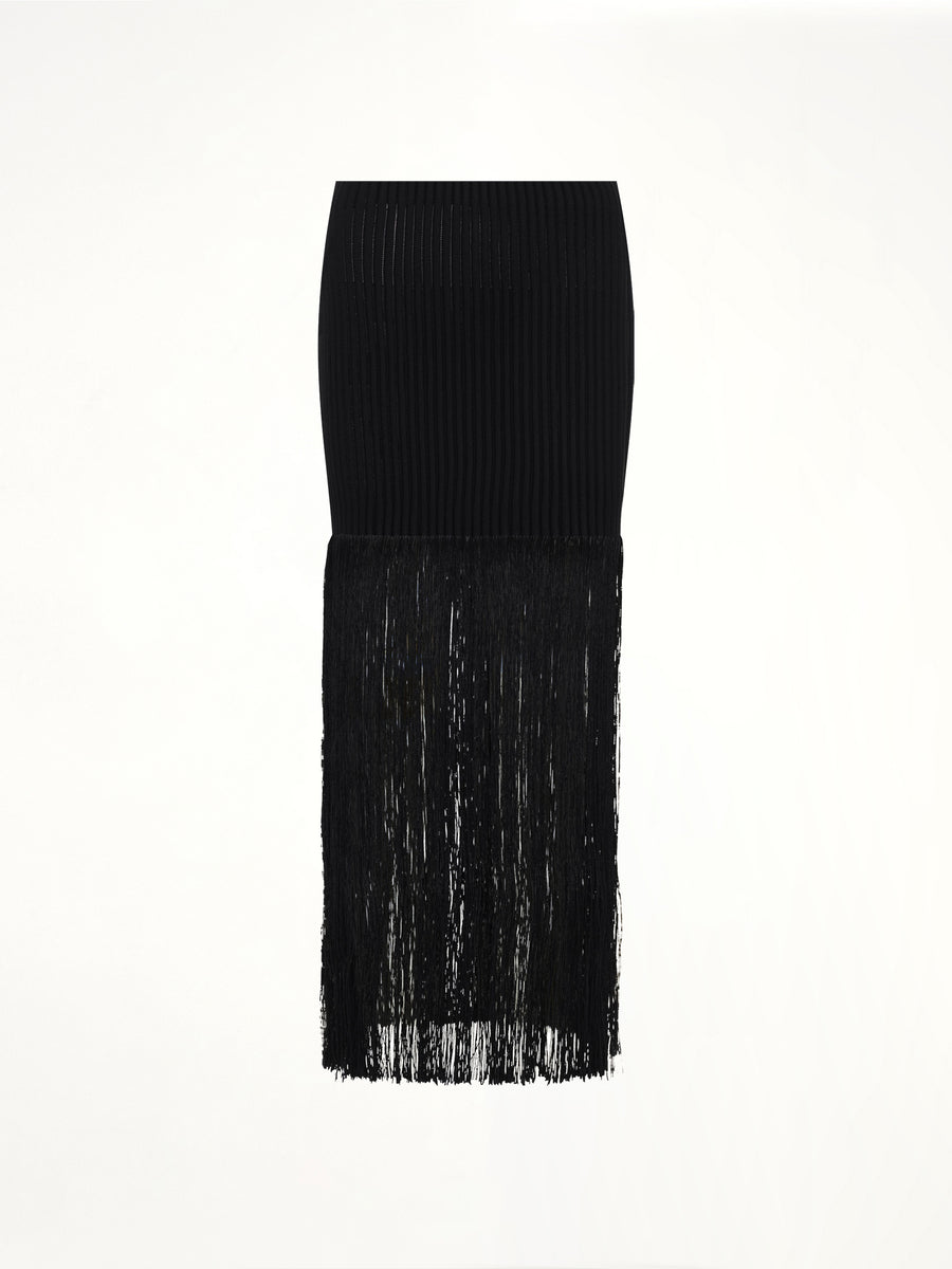 Tube Fringed Knit Skirt in Black
