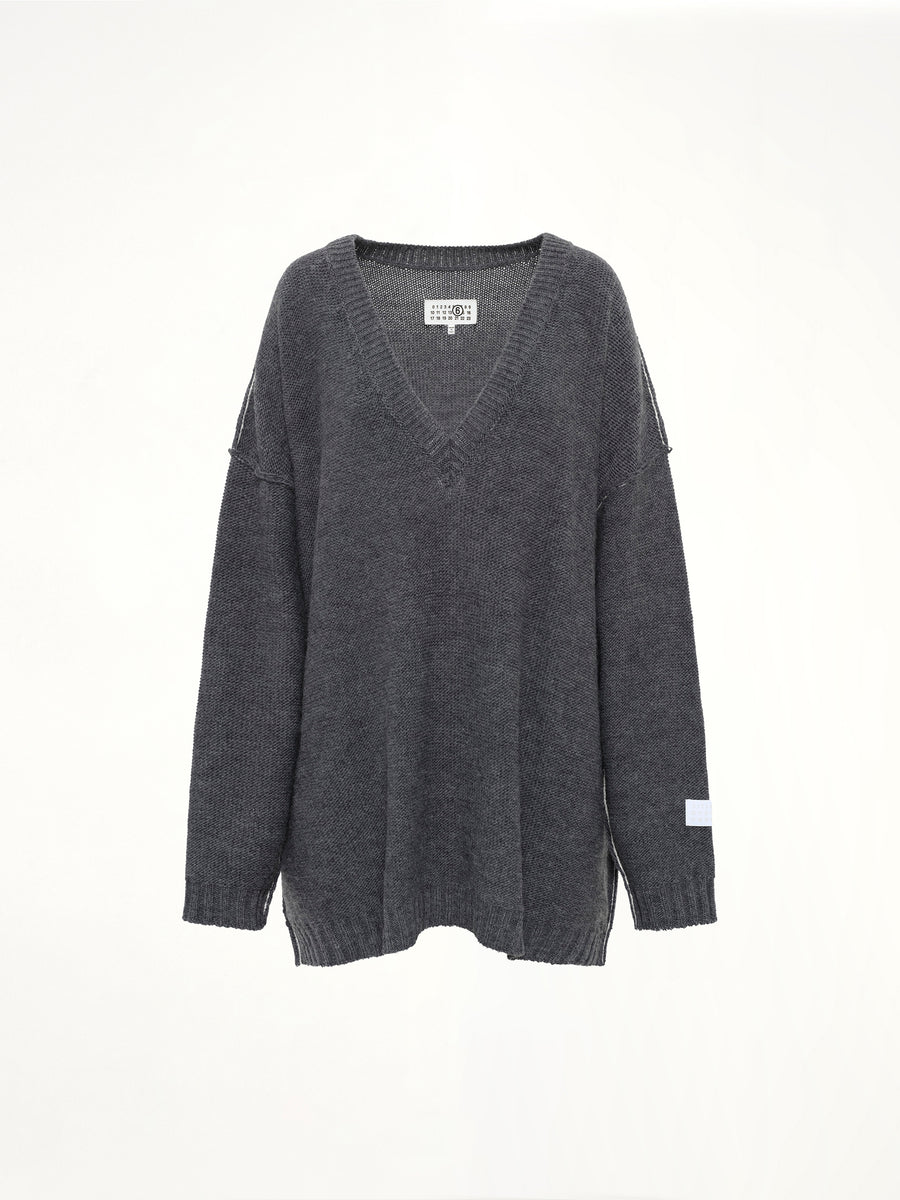V-Neck Sweater in Grey Melange