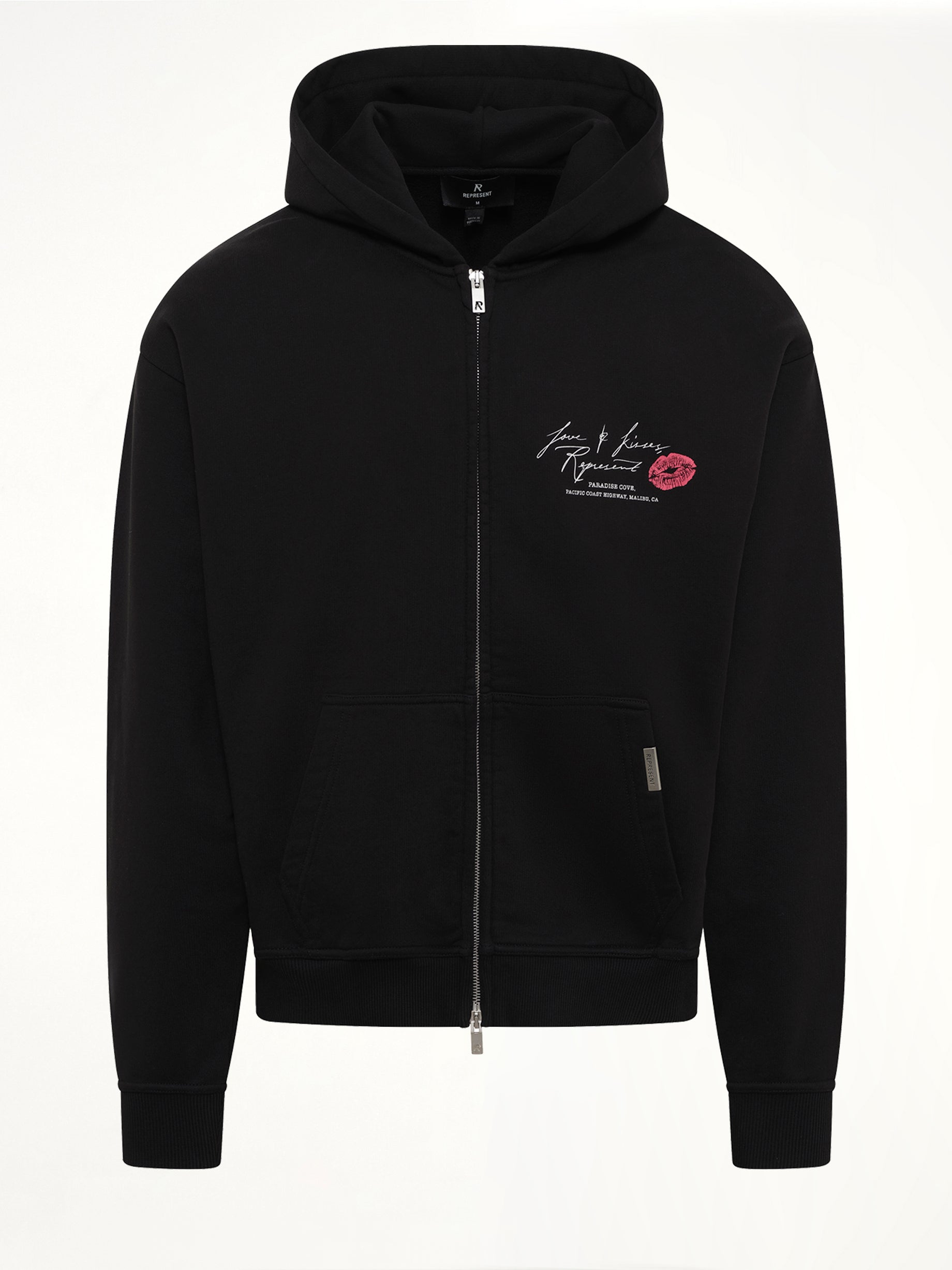 Love And Kisses Zip Through Hoodie in Jet Black