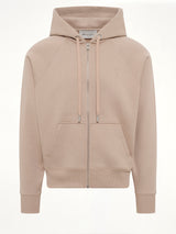 Tonal Embossed Ami De Coeur Zipped Hoodie in Beige