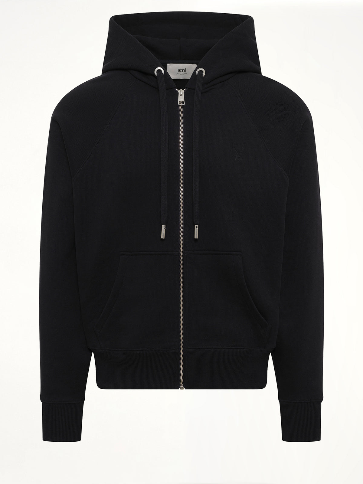 Tonal Embossed Ami De Coeur Zipped Hoodie in Black