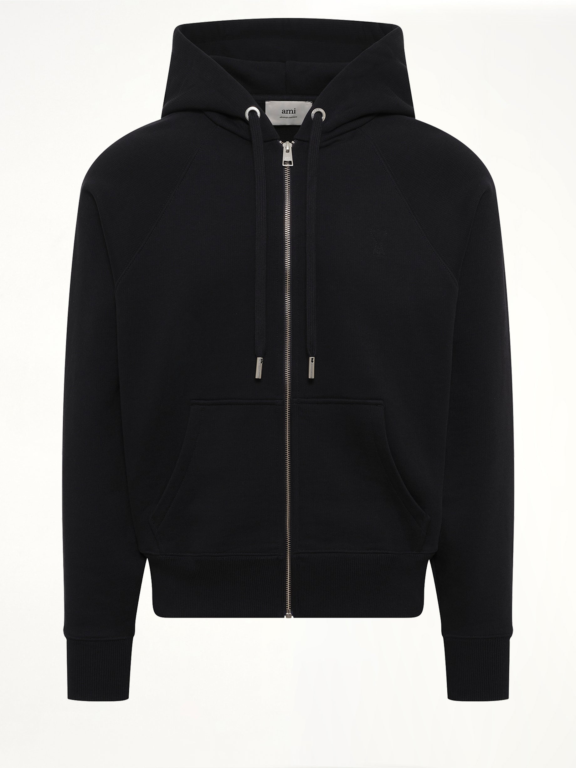 Tonal Embossed Ami De Coeur Zipped Hoodie in Black