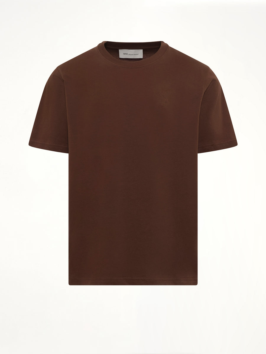 Tonal Embossed Big Ami De Coeur T-Shirt in Chocolate Brown