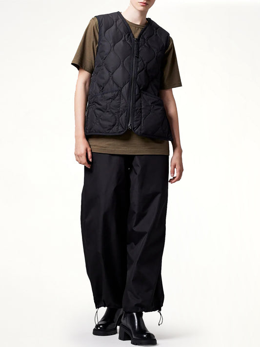 Military Zip V Neck Down Jacket in Black