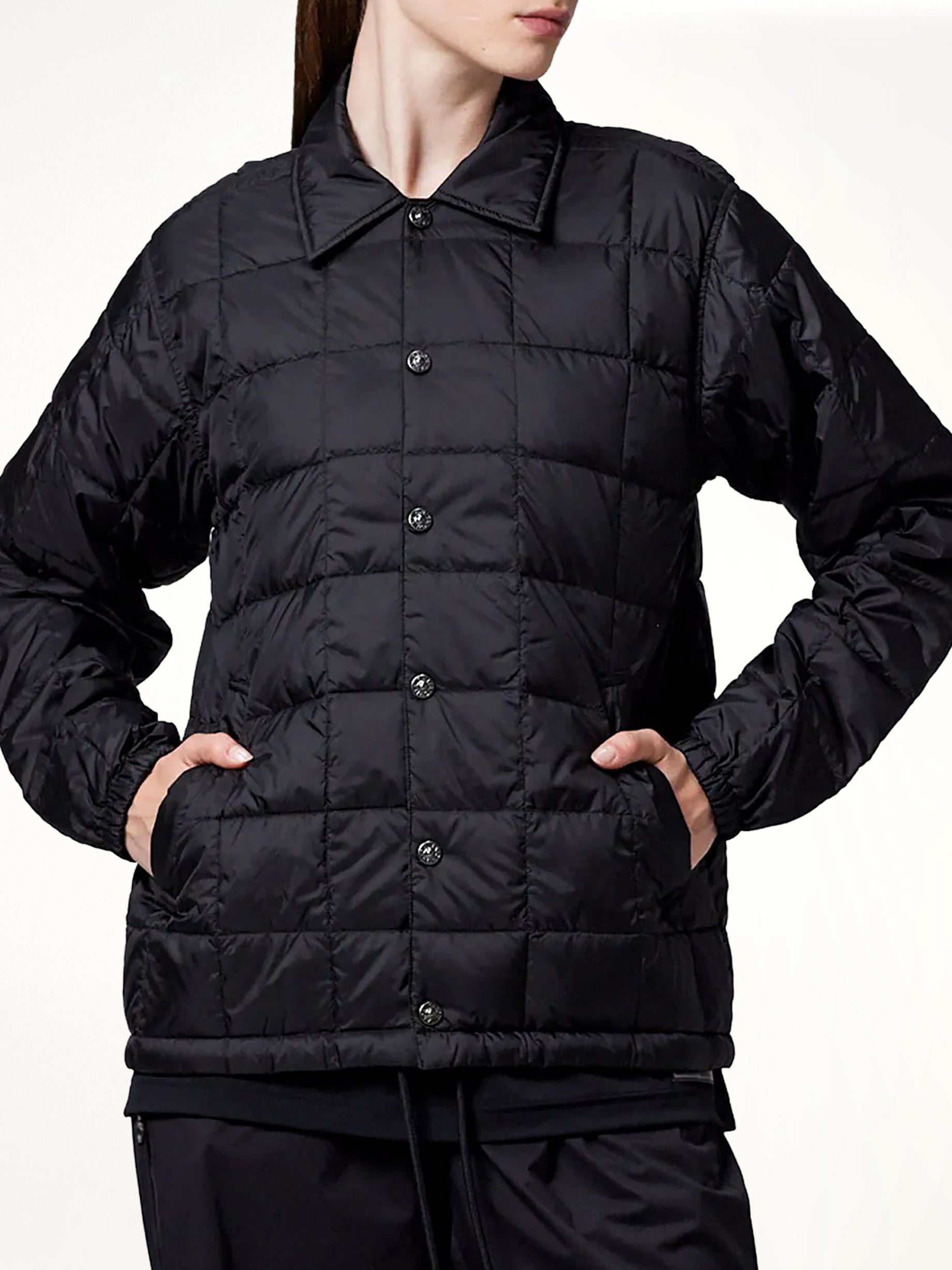 TAION Down Coach Jacket in Black Side View from MARAIS
