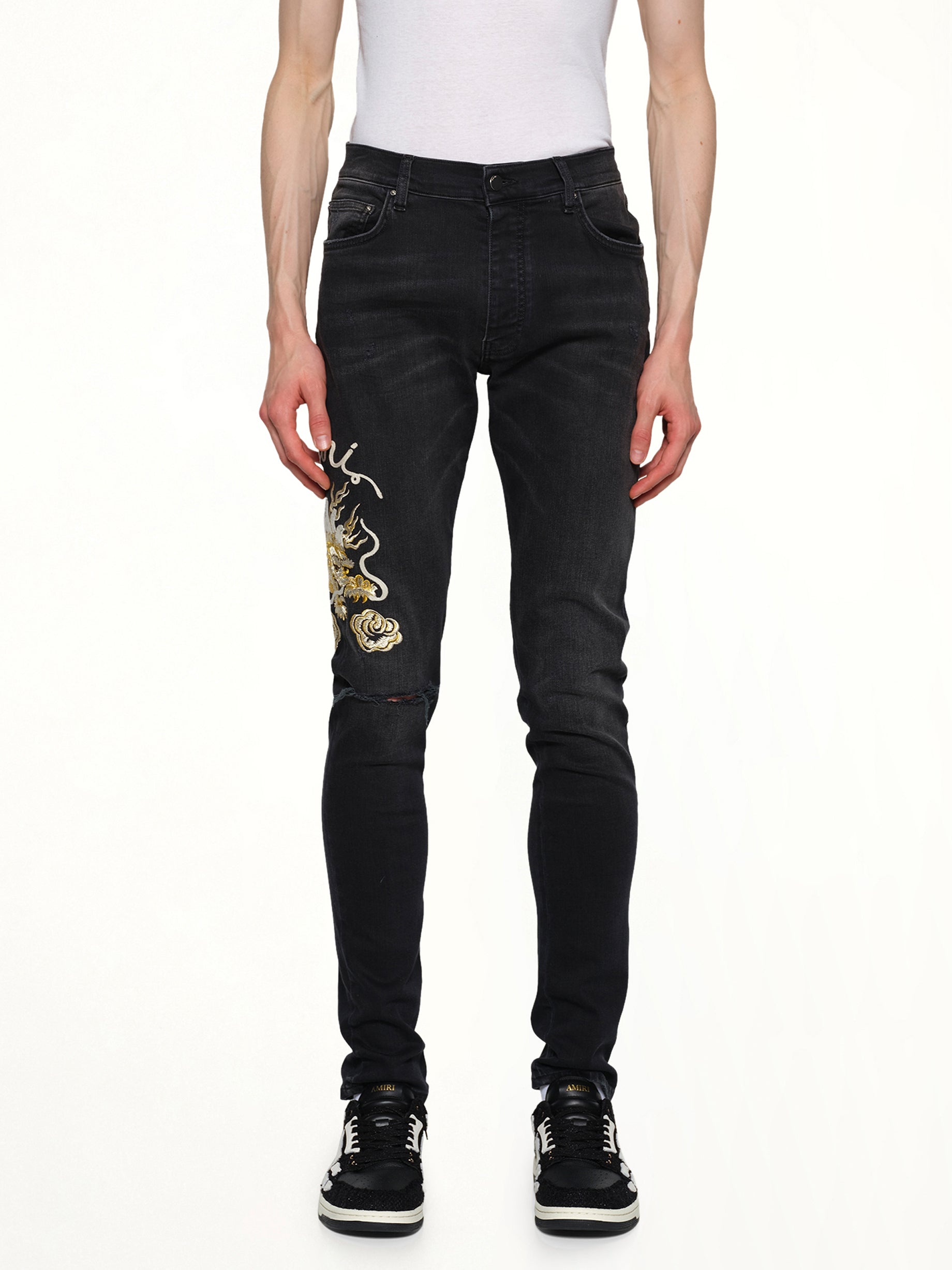 Amiri Dragon Repair Slim Jean in Dust Black