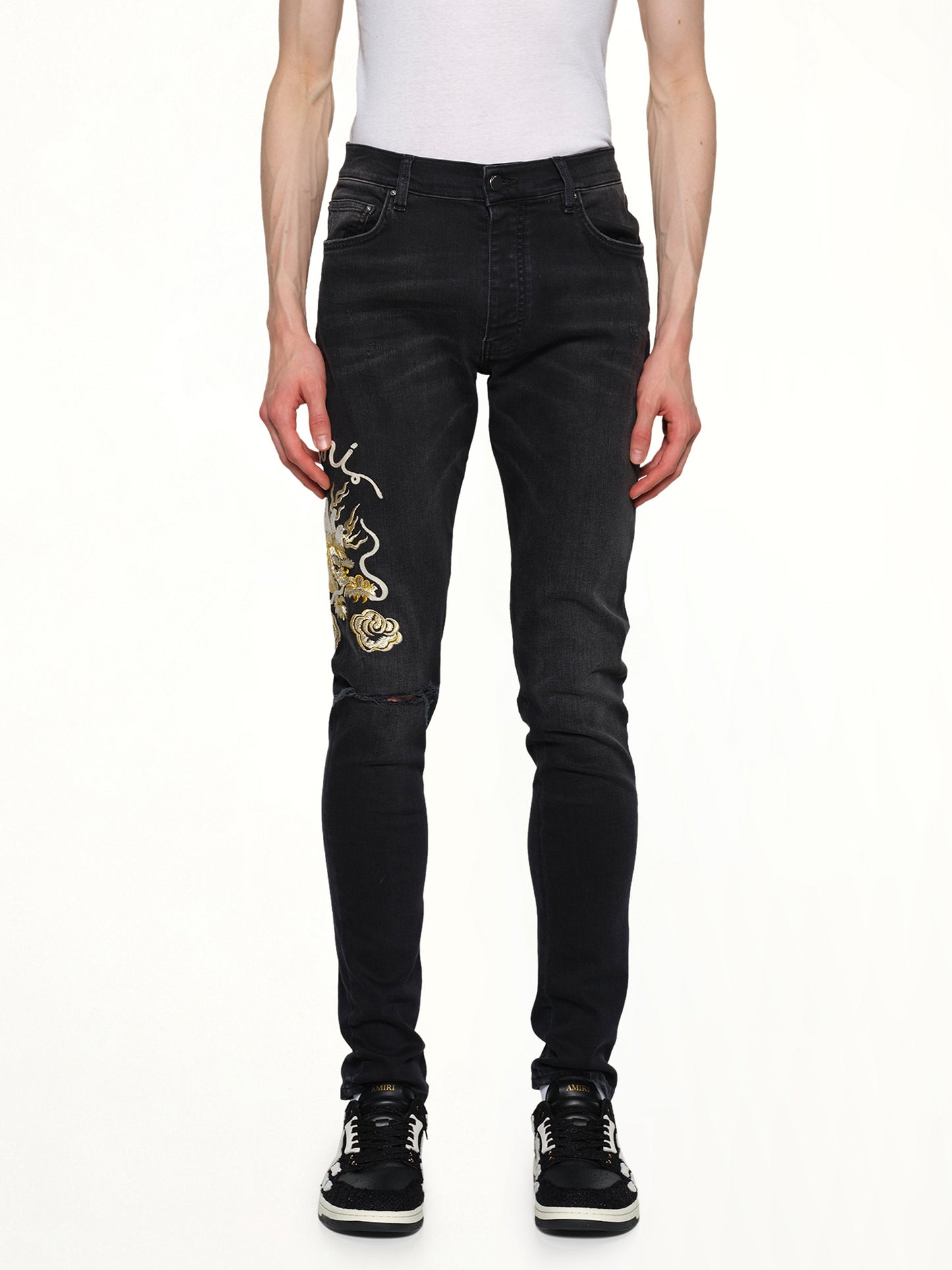 Amiri Dragon Repair Slim Jean in Dust Black