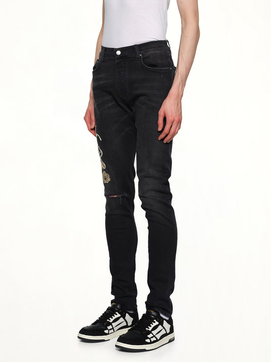 Amiri Dragon Repair Slim Jean in Dust Black