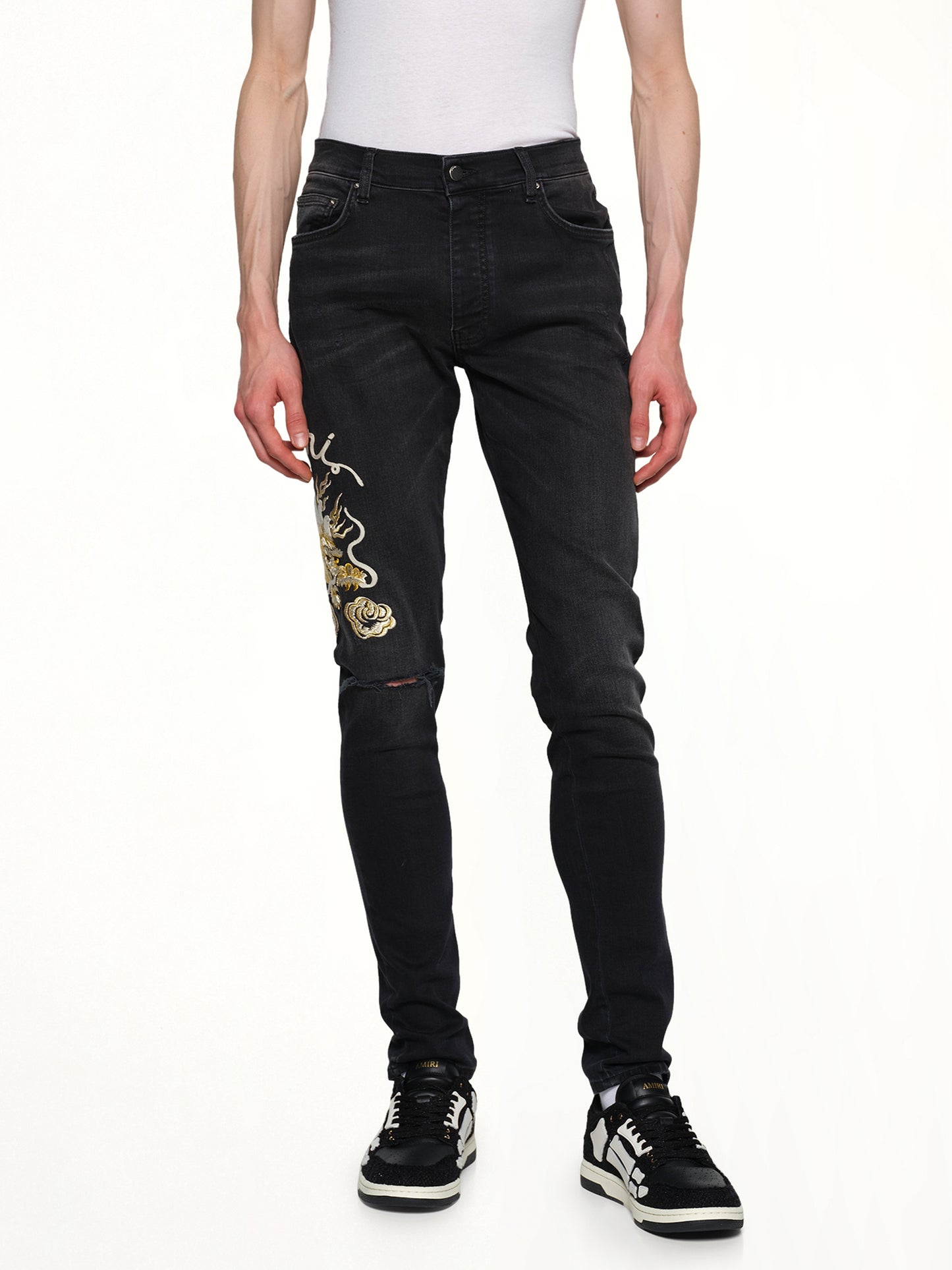 Amiri Dragon Repair Slim Jean in Dust Black