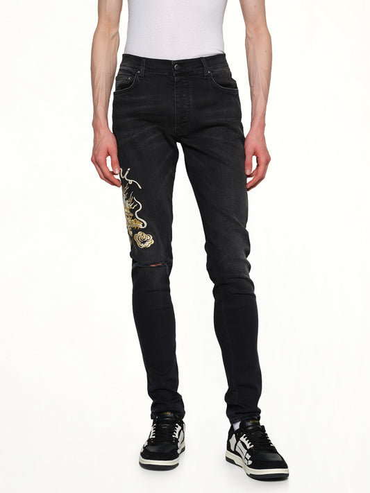 Amiri Dragon Repair Slim Jean in Dust Black