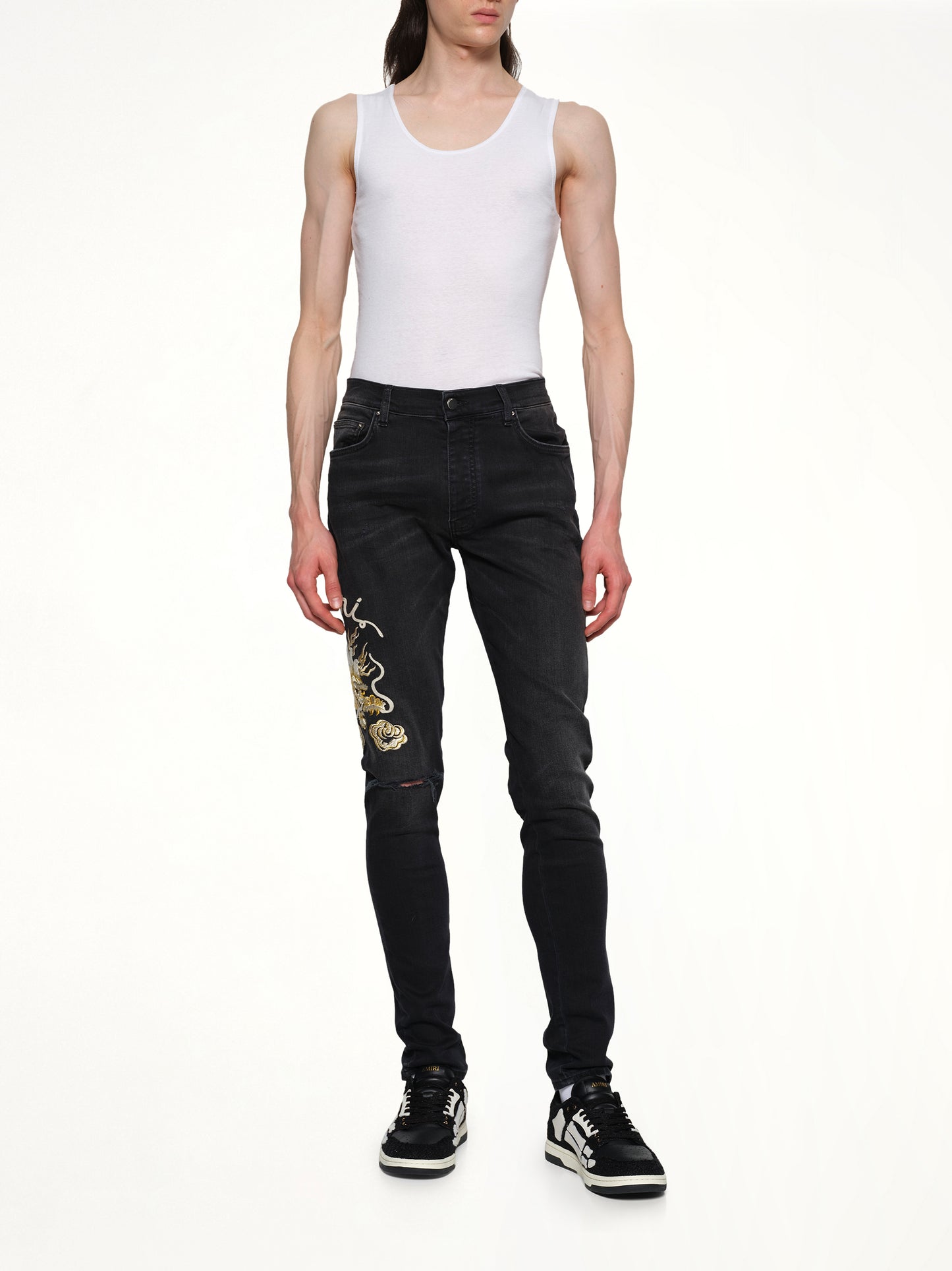Amiri Dragon Repair Slim Jean in Dust Black