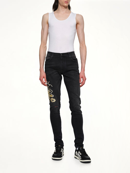 Amiri Dragon Repair Slim Jean in Dust Black