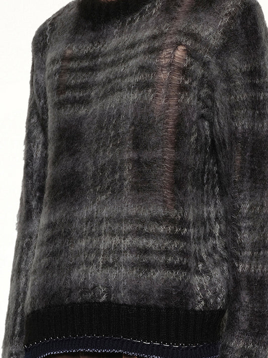 Plaid Mohair Knit Pullover in Black