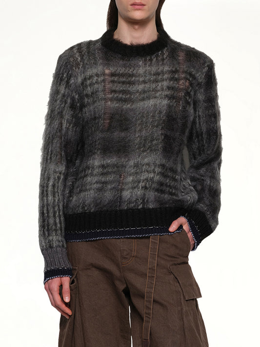 Plaid Mohair Knit Pullover in Black