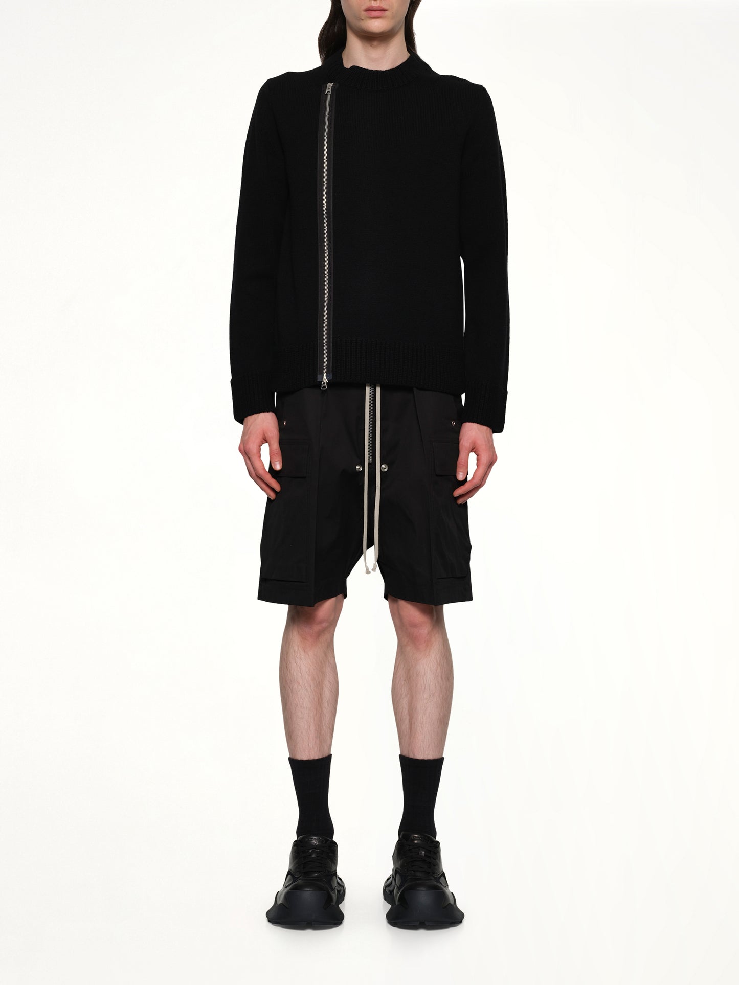 Wool Knit Blouson in Black