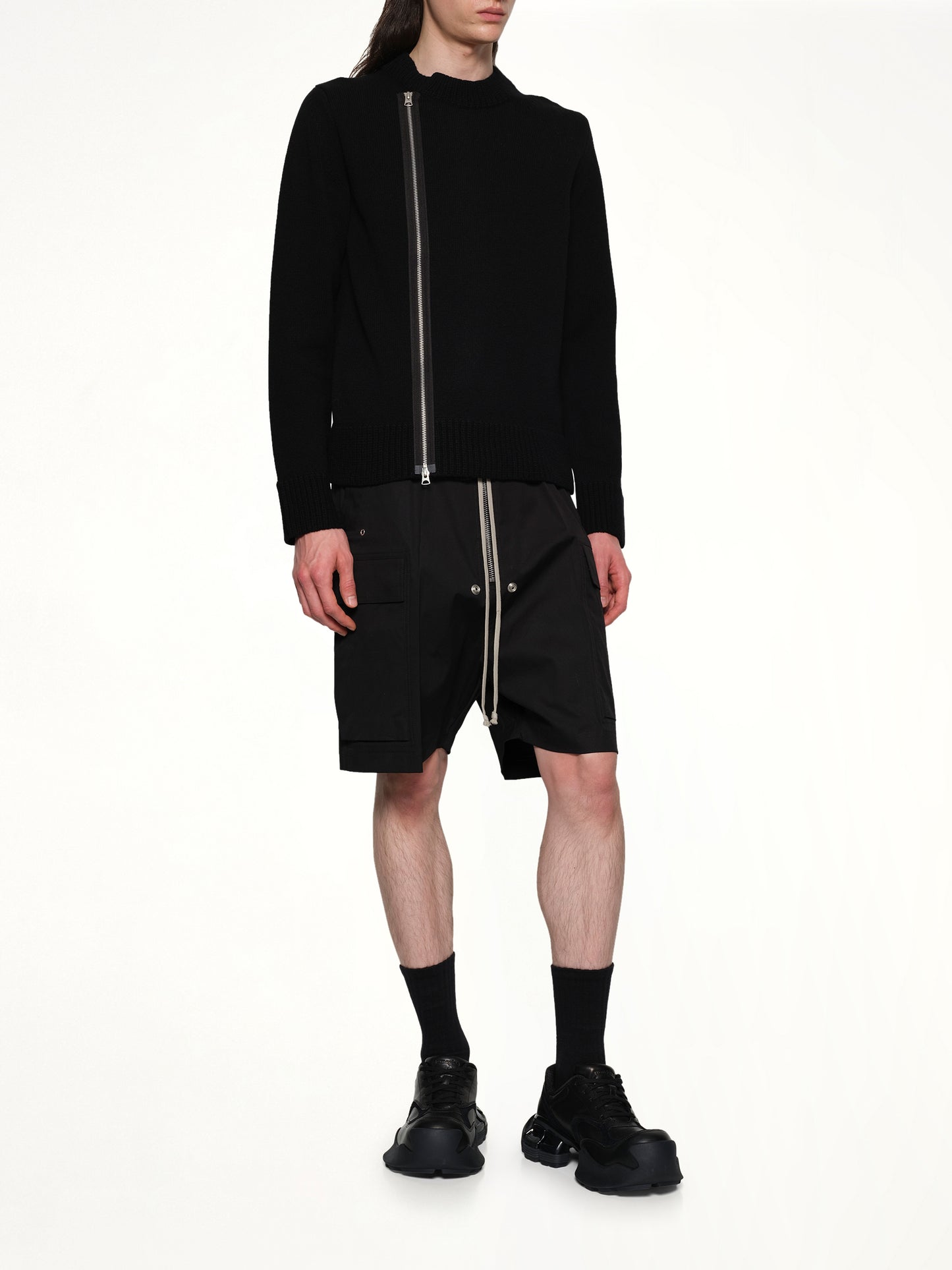 Wool Knit Blouson in Black